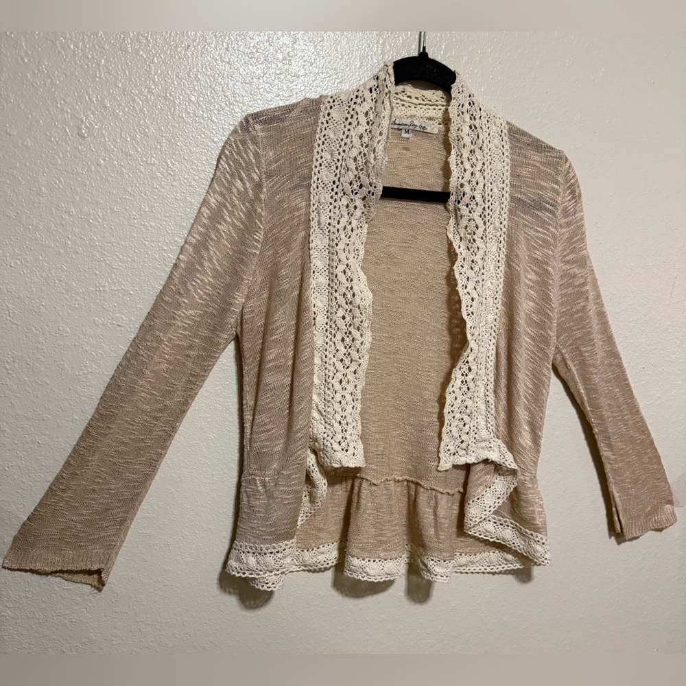 American Rag Lace Trim Open-Front Cardigan | Lightweight Layer | Medium - Picture 4 of 4